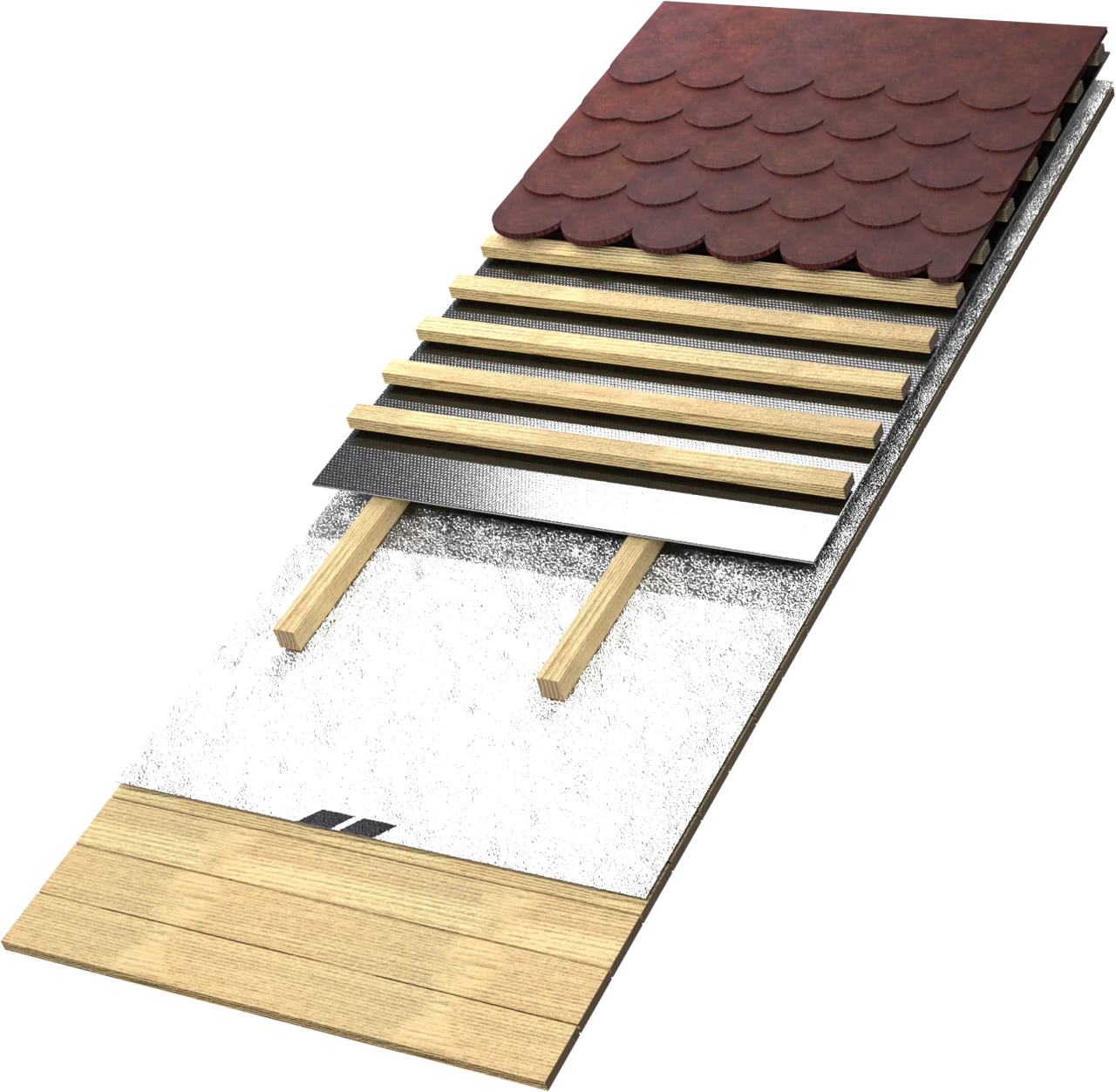 3D rendering: Reflectiva Bronze between counter-batten and batten, beneath the roof covering